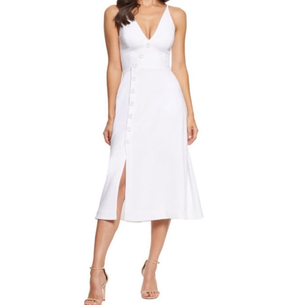 Dress the population white A-line midi dress